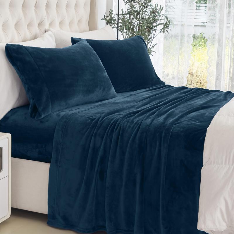 4-Piece Velvet Plush Flannel Sheet Set kuyami
