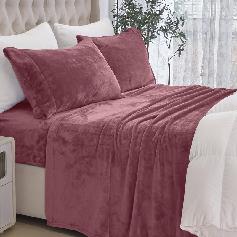 4-Piece Velvet Plush Flannel Sheet Set kuyami