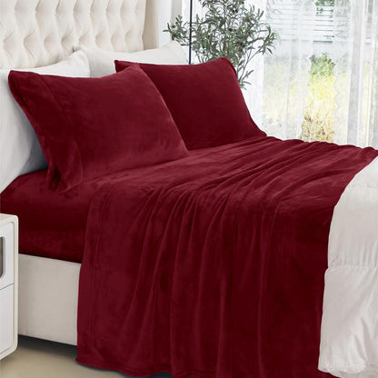 4-Piece Velvet Plush Flannel Sheet Set kuyami